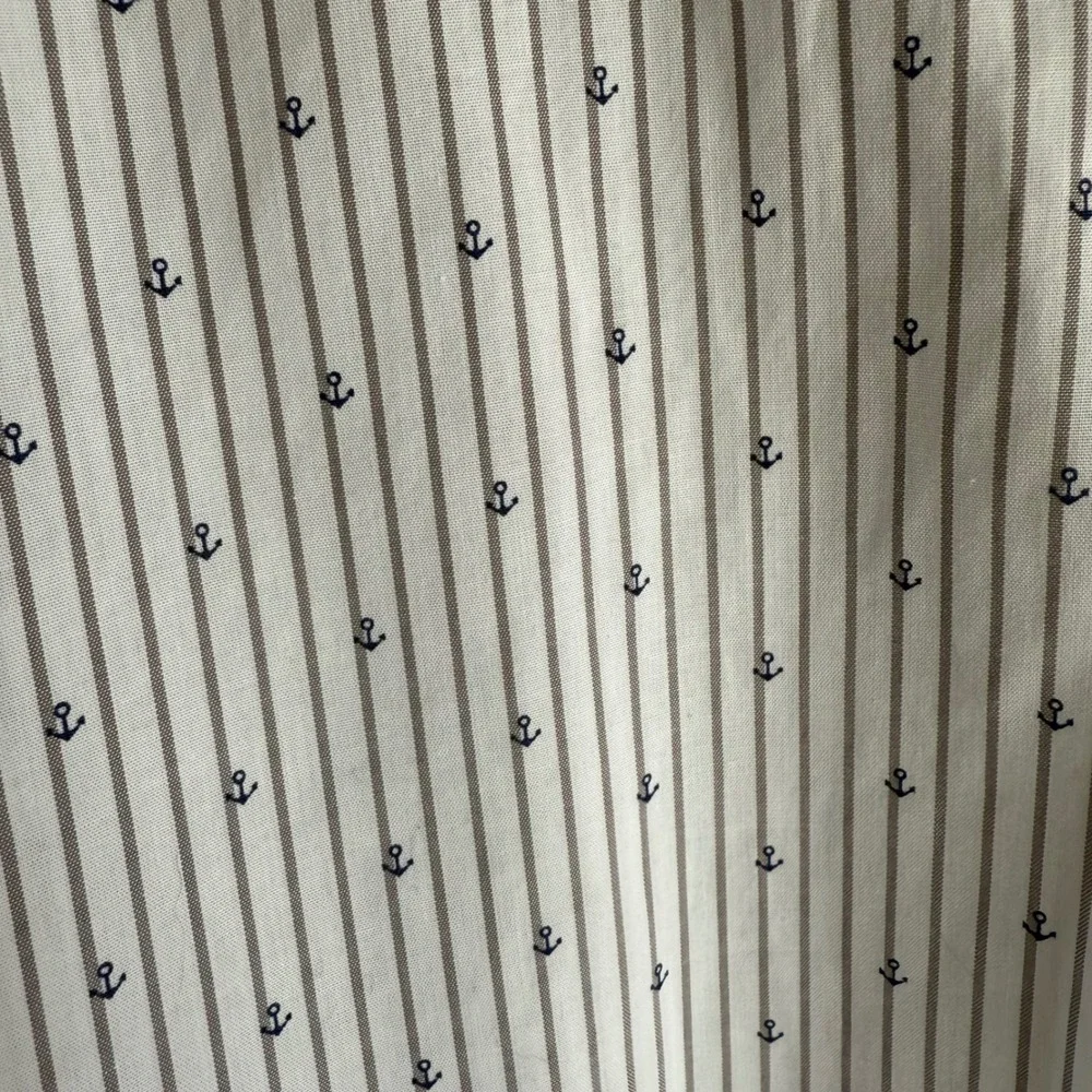 BANANA REPUBLIC White and Navy Anchor Mens Long Sleeve‎ Slim Fit Button Down, XL
